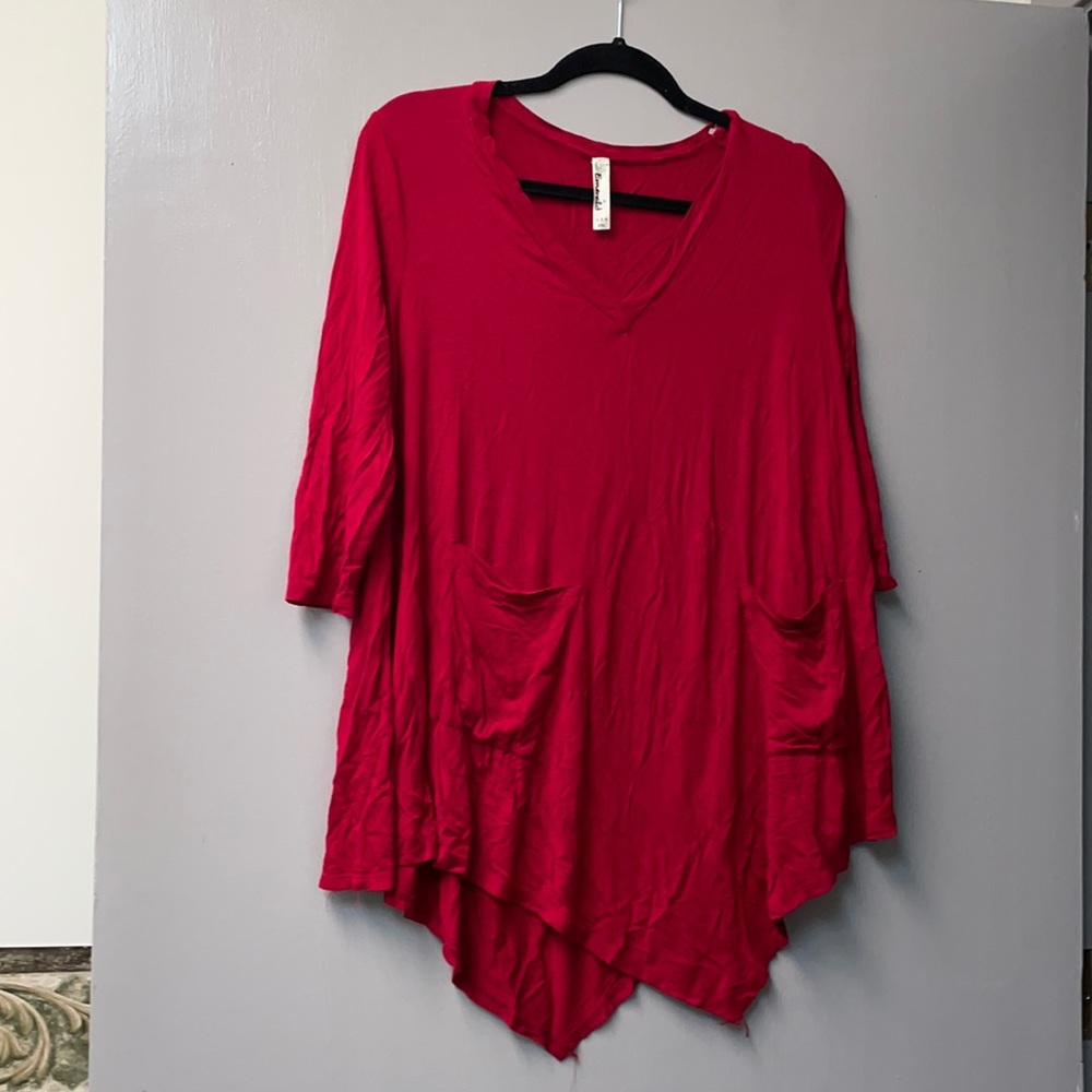 Emerald 3/4 sleeve v neck tunic top 2x